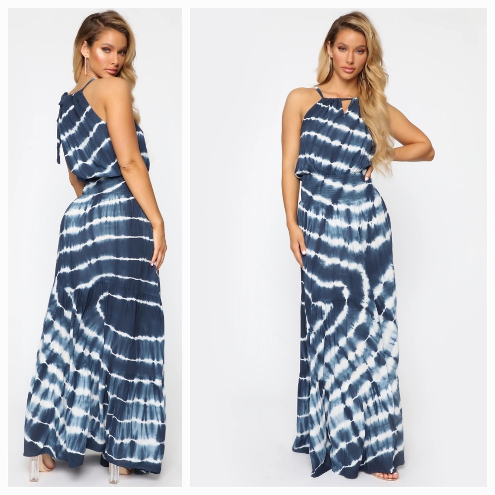 Promesa Just A Dream Blue Tie Dye Maxi Dress 100% Rayon size Small